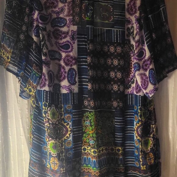 One World Jewel-Colored, Beaded Neckline Flowy Blouse - Size L - Picture 5 of 7